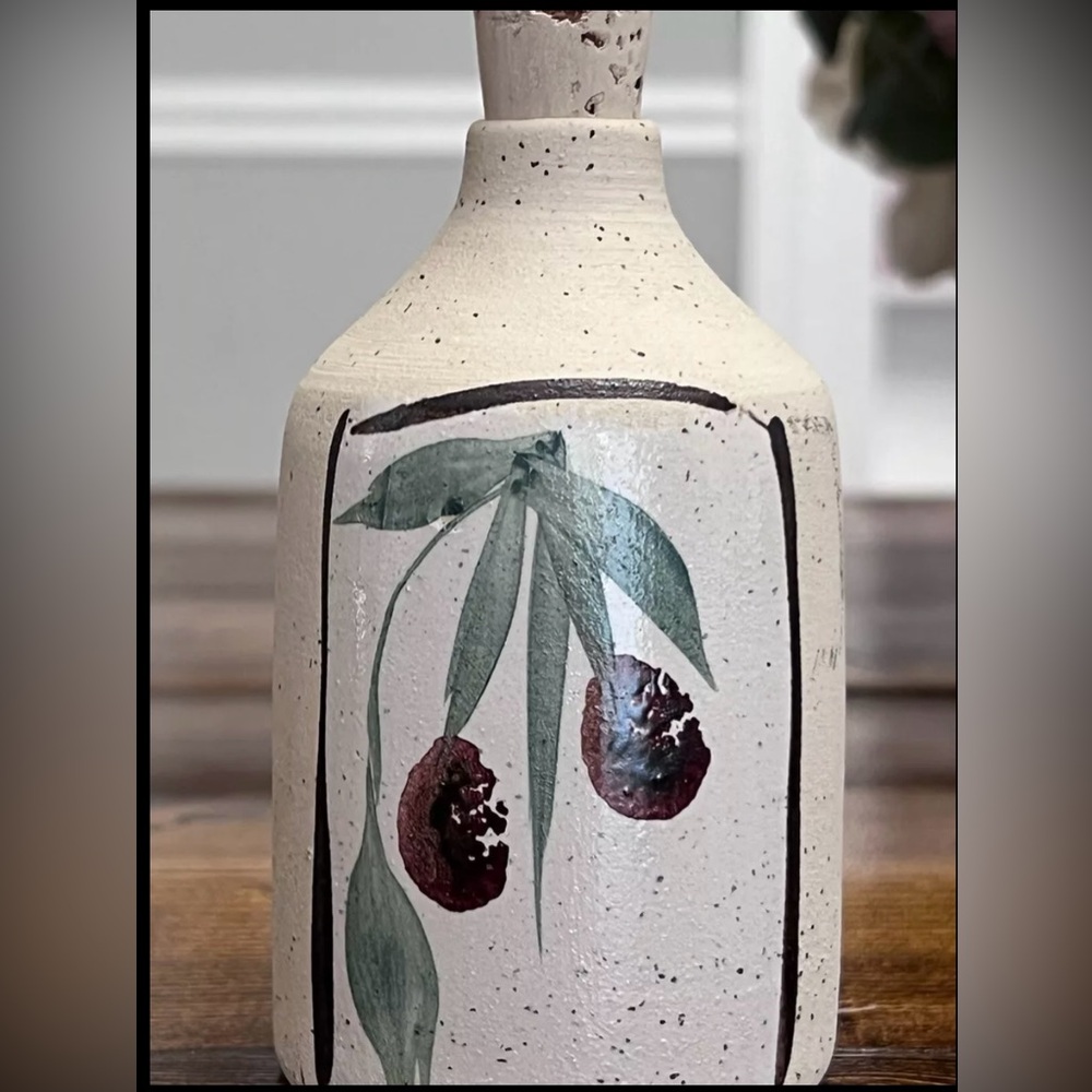 Israel Studio Stoneware Cruet Olive Oil Jug With Cork Signed by Batya